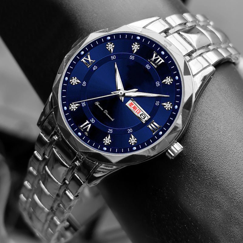 Men's English Calendar Diamond Case Rope Luminous Waterproof Watch - skylit