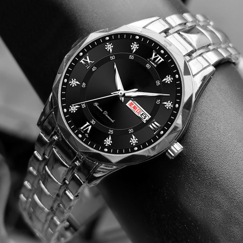 Men's English Calendar Diamond Case Rope Luminous Waterproof Watch - skylit
