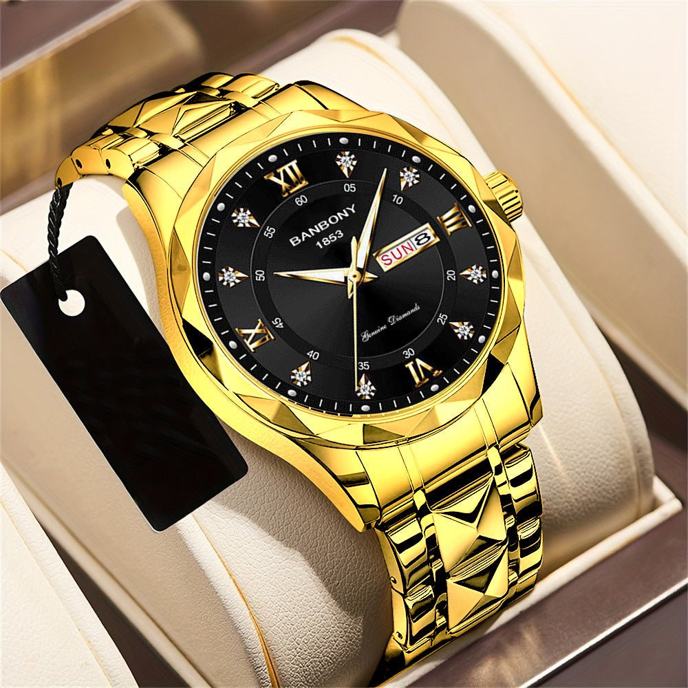 Men's English Calendar Diamond Case Rope Luminous Waterproof Watch - skylit
