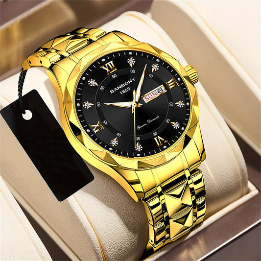Men's English Calendar Diamond Case Rope Luminous Waterproof Watch - skylit