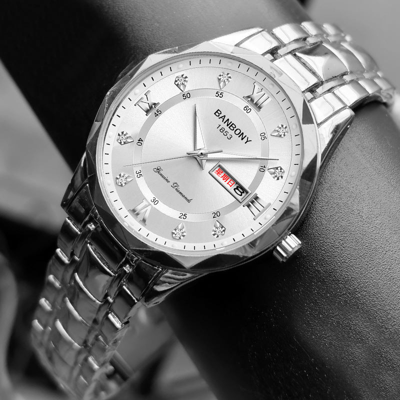 Men's English Calendar Diamond Case Rope Luminous Waterproof Watch - skylit