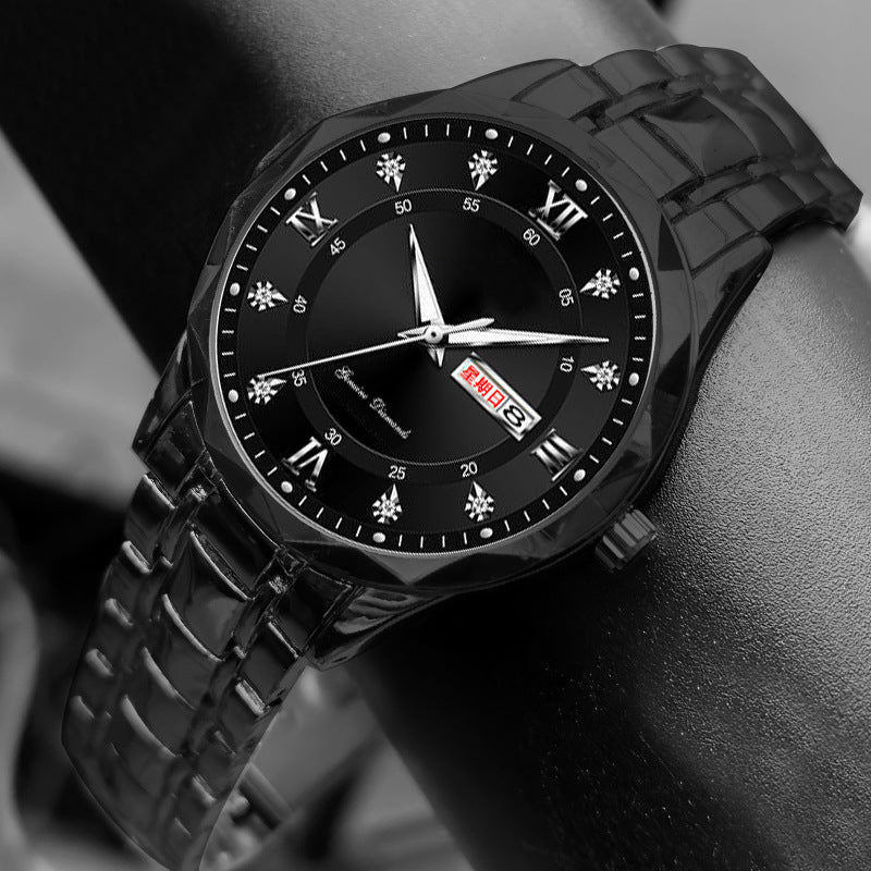 Men's English Calendar Diamond Case Rope Luminous Waterproof Watch - skylit