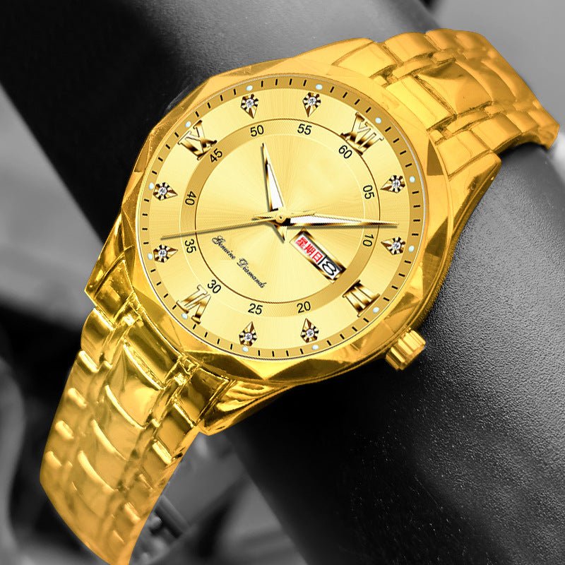Men's English Calendar Diamond Case Rope Luminous Waterproof Watch - skylit