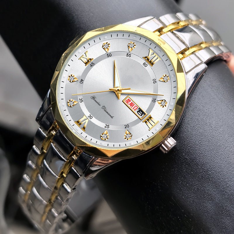 Men's English Calendar Diamond Case Rope Luminous Waterproof Watch - skylit