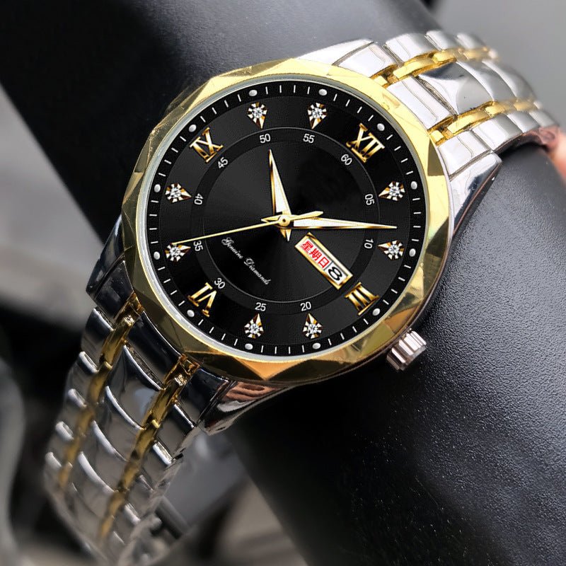 Men's English Calendar Diamond Case Rope Luminous Waterproof Watch - skylit