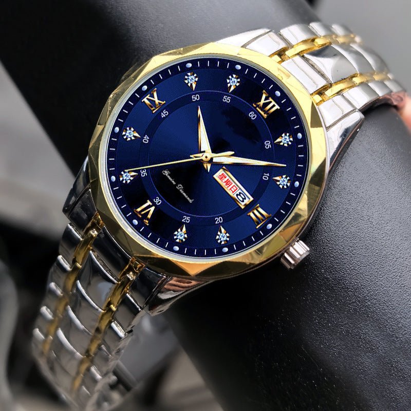 Men's English Calendar Diamond Case Rope Luminous Waterproof Watch - skylit
