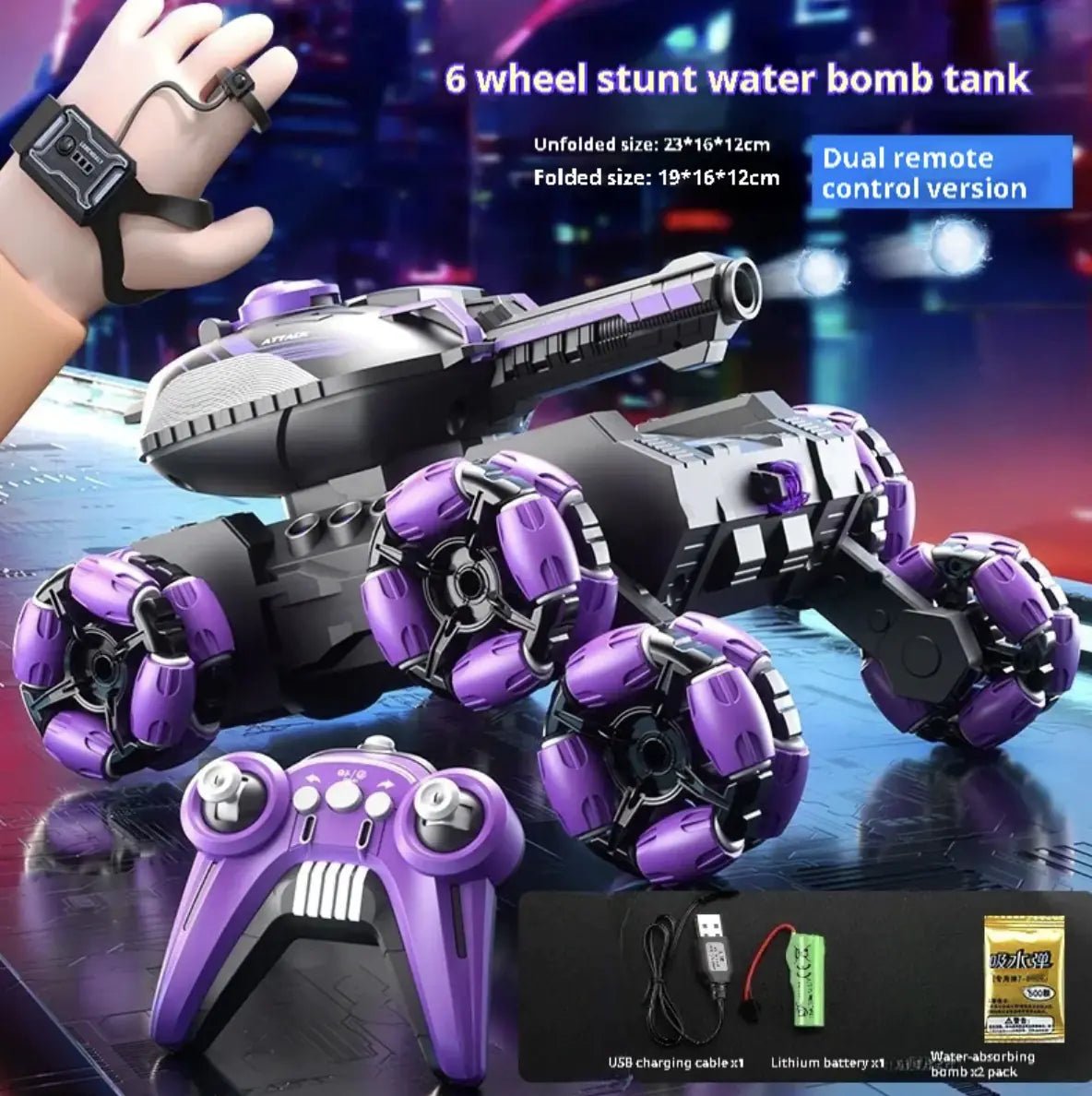Remote Control Tank Six - wheeled Stunt Car 24g Gesture Sensing Children's Toys - skylit